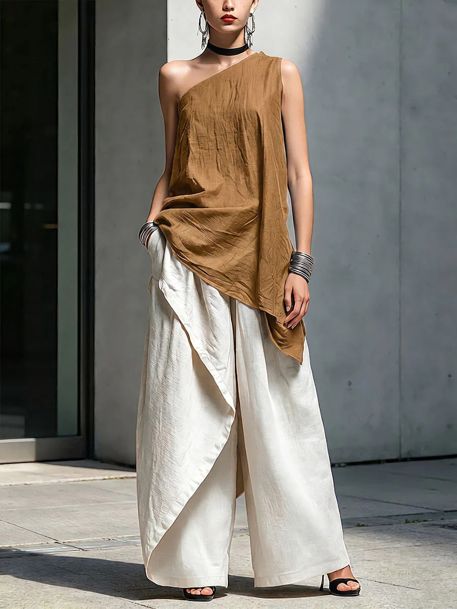 Women's One-Shoulder Asymmetric Sleeveless Top