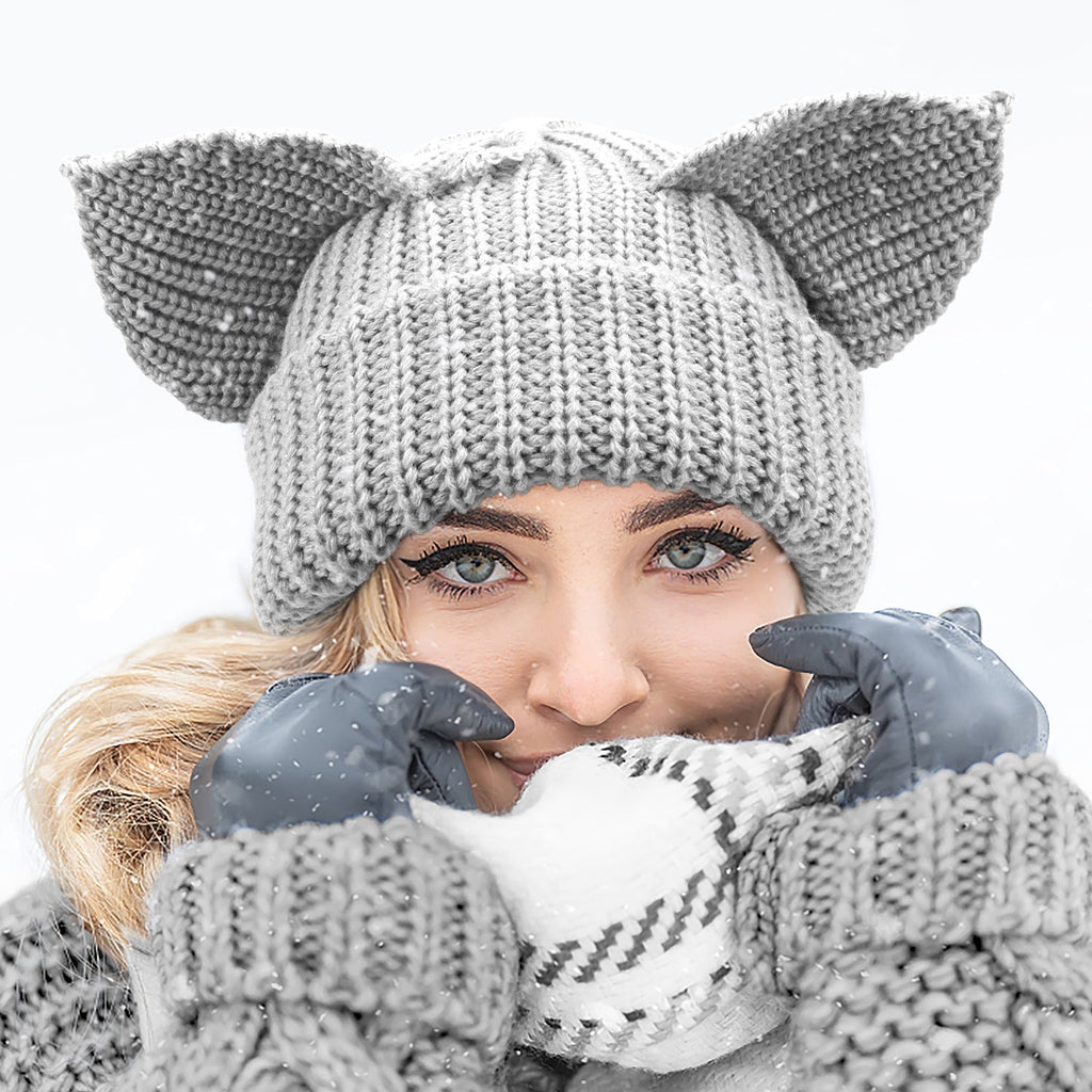 Women’s Thickened Acrylic Knitted Hat with Devil Ears | Cozy Beanie