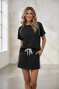 Women's Drawstring Short-Sleeve Top & Mini Skirt Set