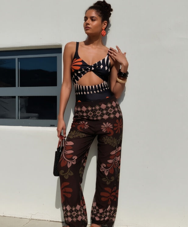Women's 2-Piece Swimsuit Set – Sleeveless Top & Wide-Leg Pants