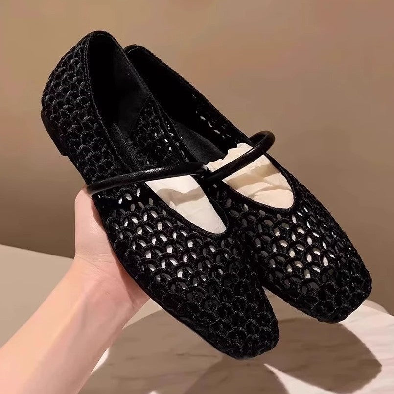 Women's Woven Square Toe Slip-On Pumps – Retro Roman Low Heel