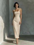 Square Neck Sling Dress – High Waist Midi Dress