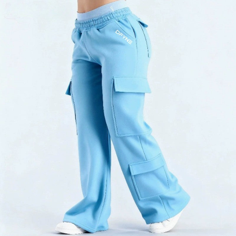 Women's Loose-Fit Casual Pants with Pockets – Solid Color Two-Tone Label