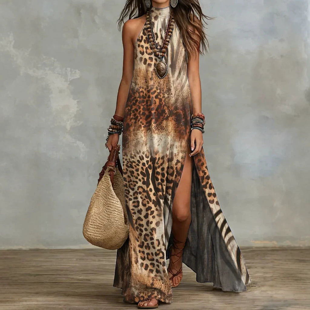 Women's Sleeveless Split Floral Print Maxi Dress