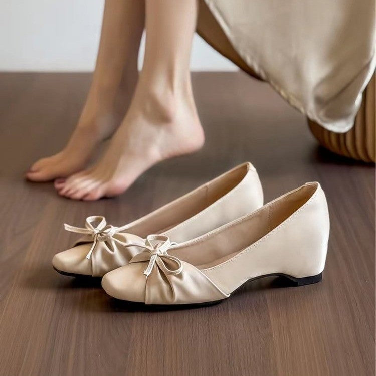 Women's Bow Square Toe Mary Jane Flats – Slip-On Hidden Heel