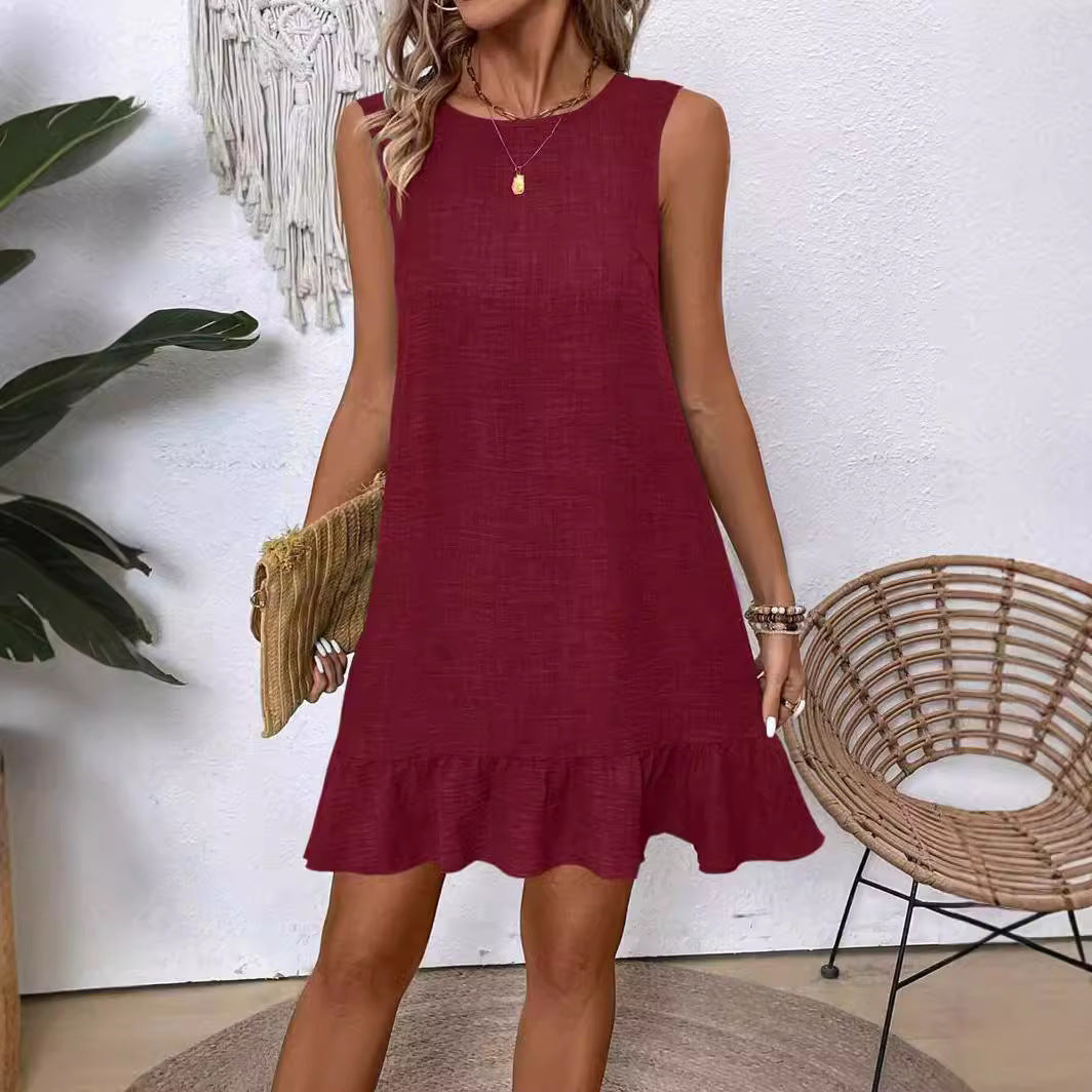 Women's Ruffle Lace-Up Mini Dress – Short Sleeve Loose Beach Dress