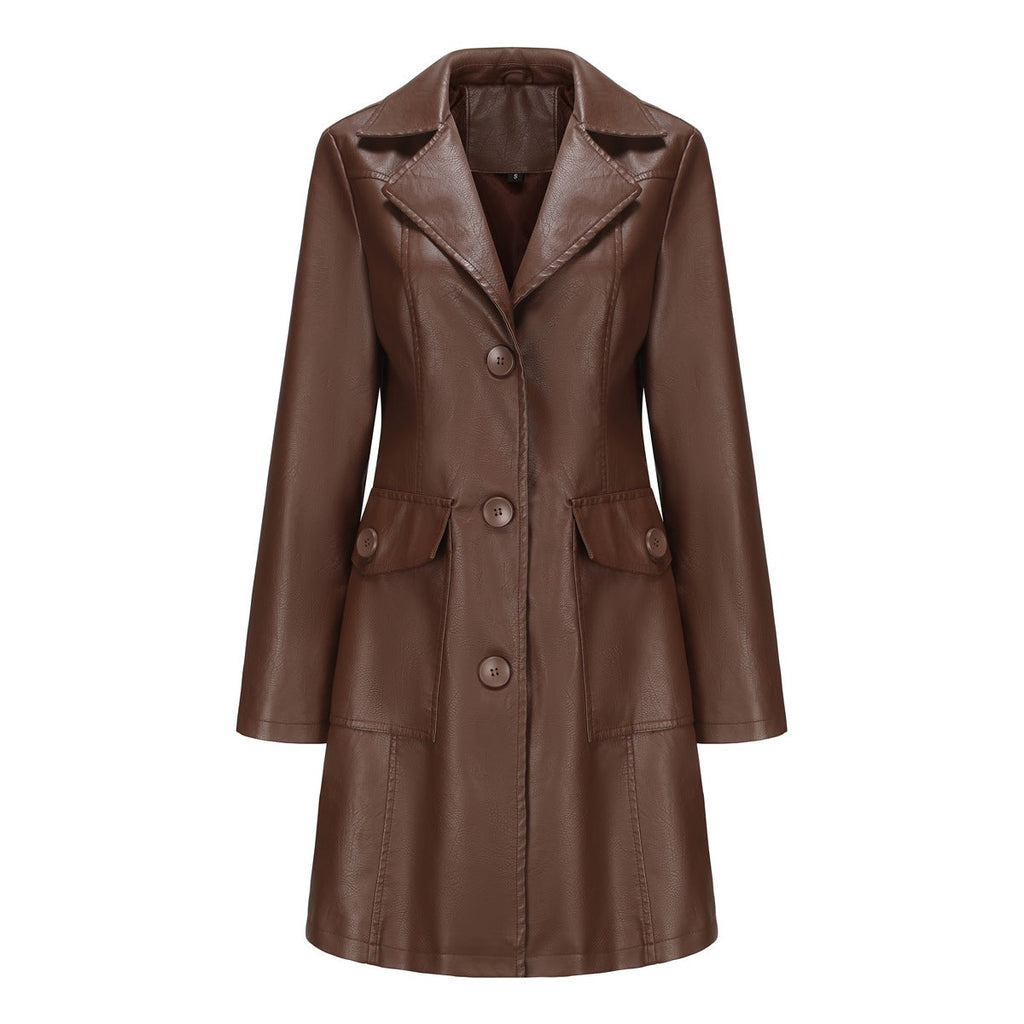 Women’s Long Leather Trench Coat – Fashion Outerwear