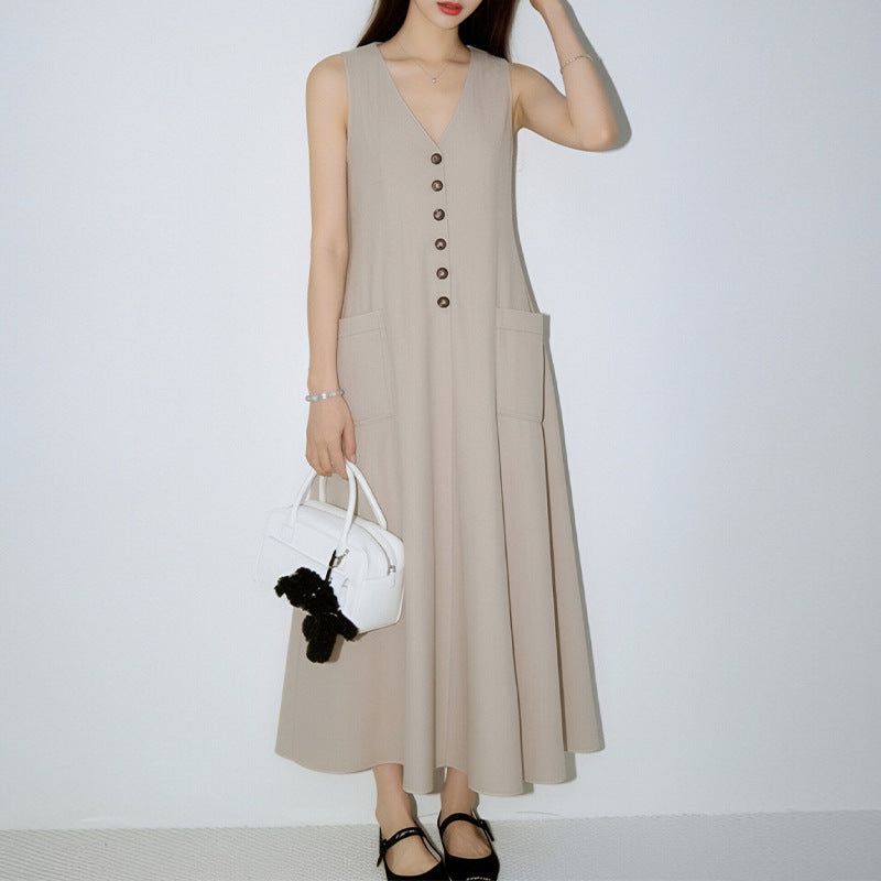 Women's V-Neck Sleeveless Button-Up Pencil Dress
