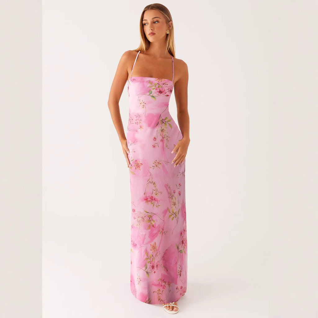 Printed Sleeveless Strap Bodycon Maxi Dress | High Waist