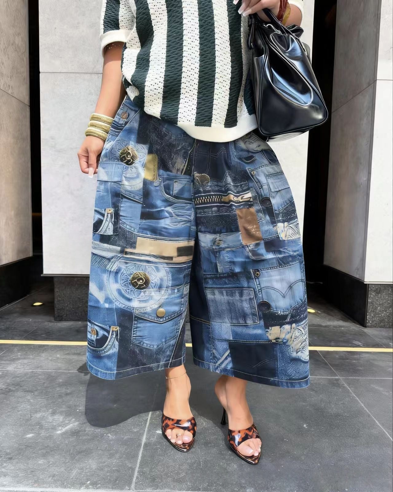 Women's Wide-Leg Cargo-Style Pants with Zipper & Button Detail