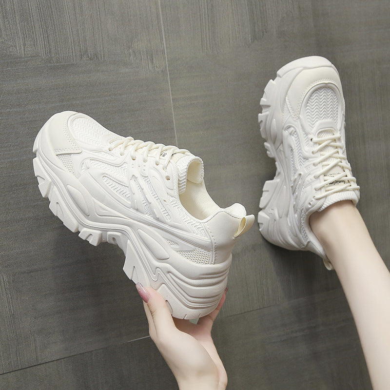 Thick-Bottom Breathable White Shoes for Women — Stylish & Cushioned