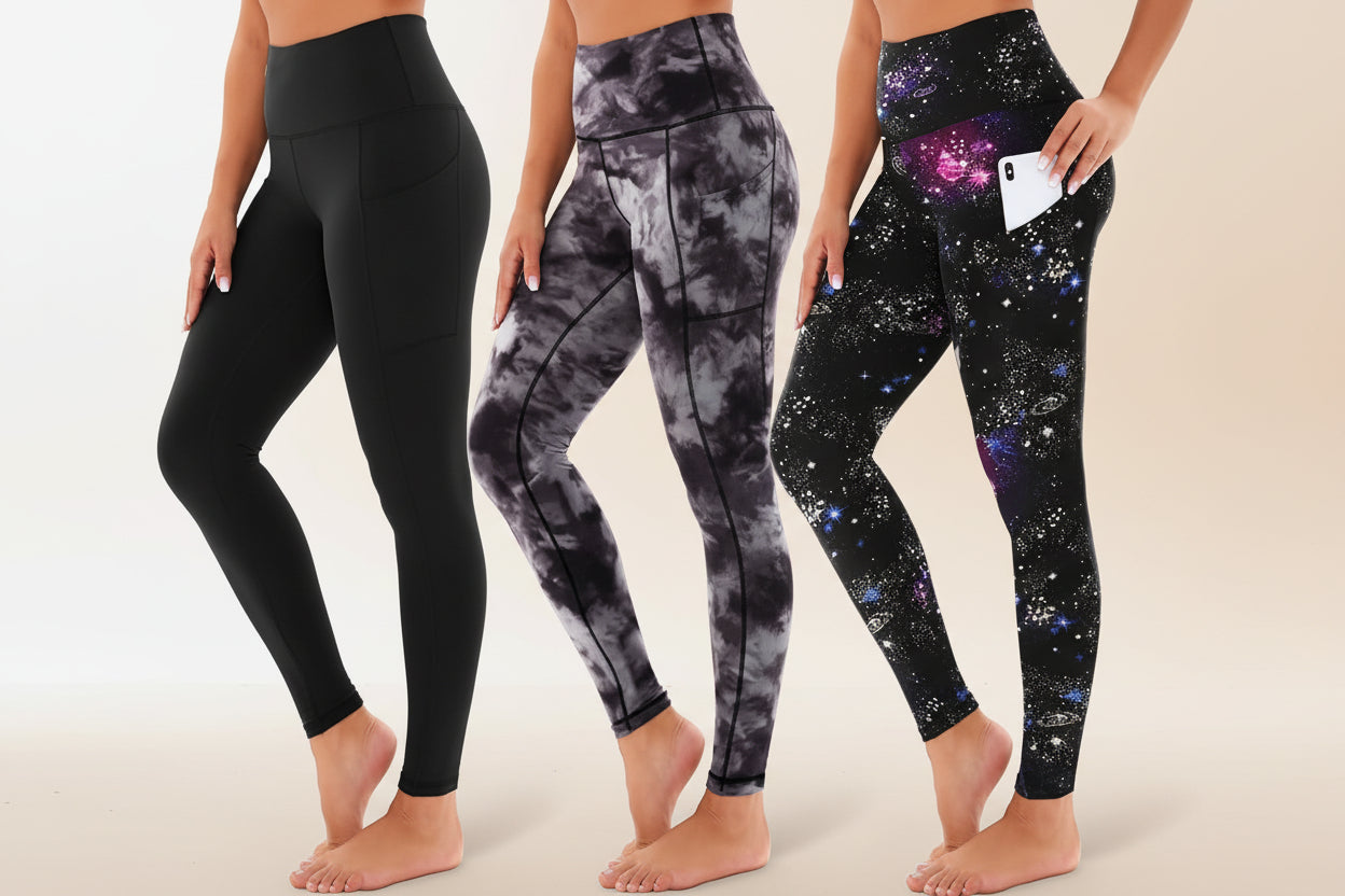 3-Pack High-Waisted Cropped Yoga Pants with Slanted Pockets
