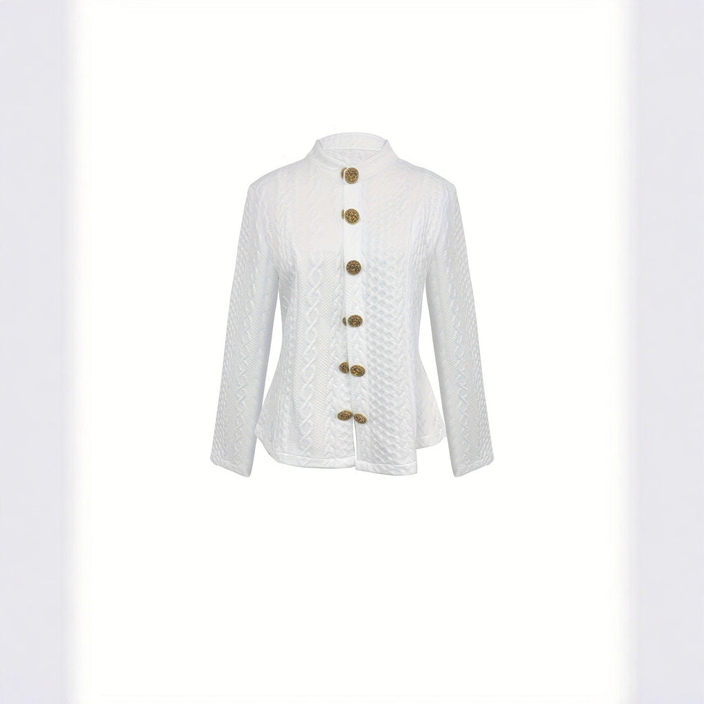 Women’s Textured Stand Collar Jacket – Solid Color