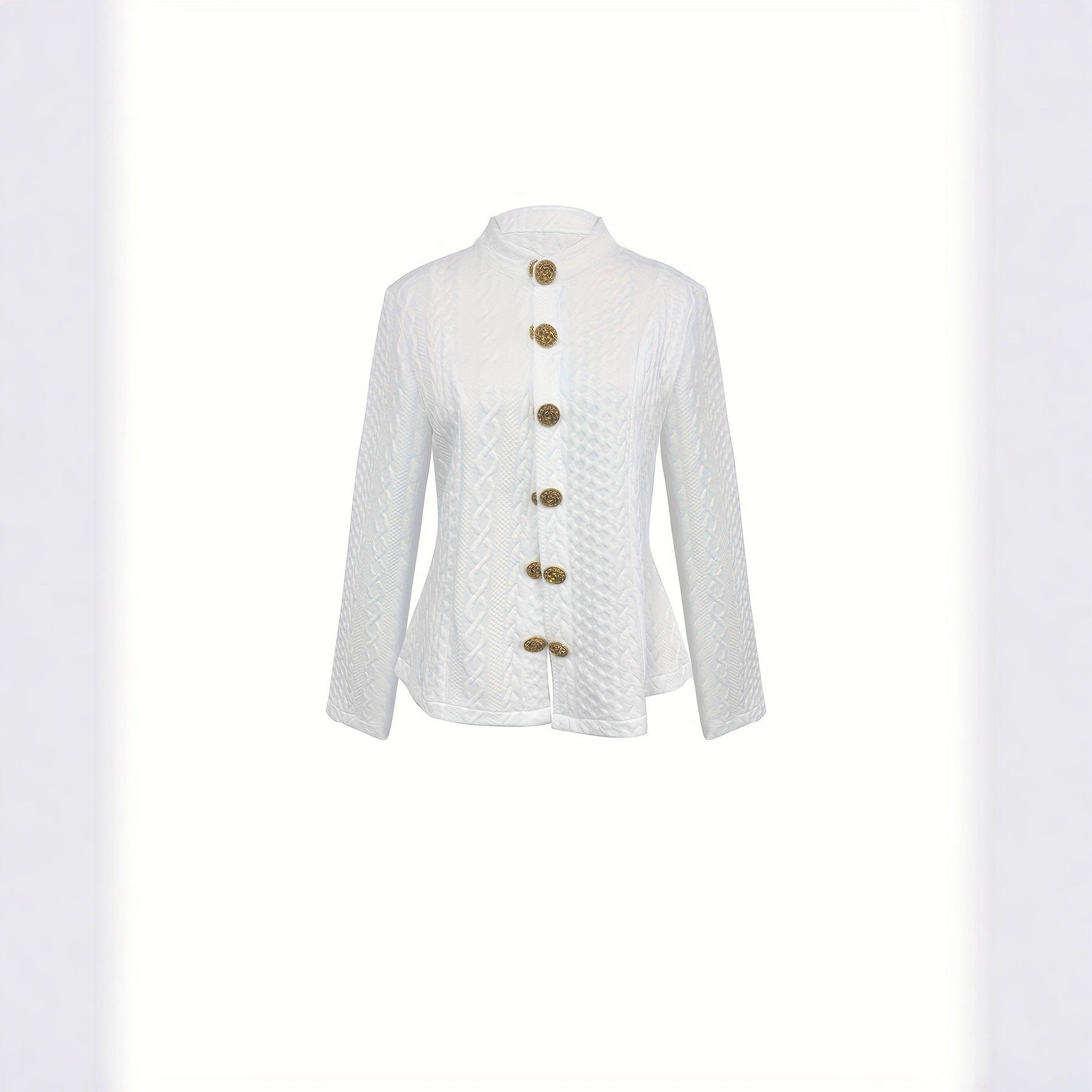 Women’s Textured Stand Collar Jacket – Solid Color