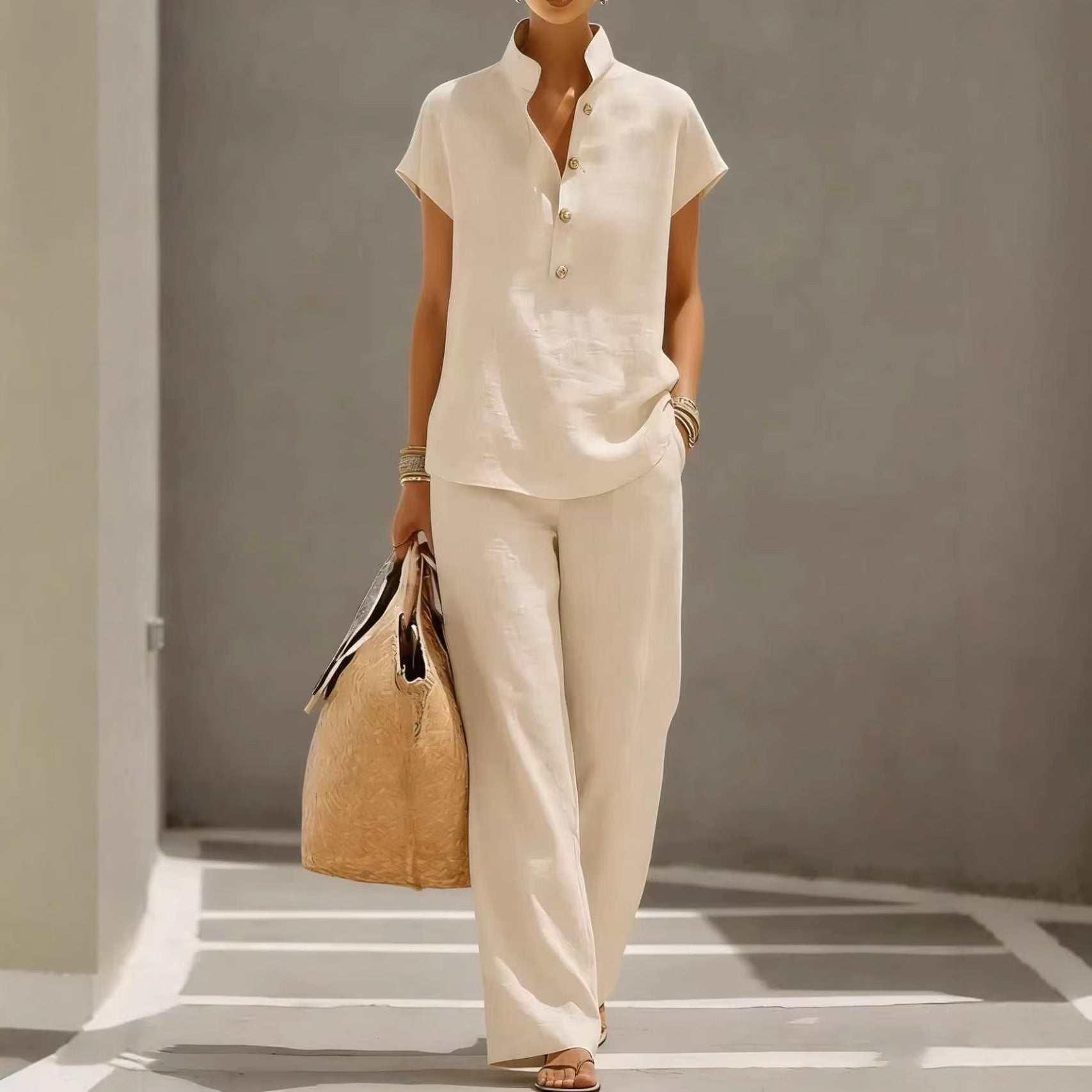 Cardigan & Short Sleeve Top + Pants Three-Piece Set – Solid Color Casual Lounge