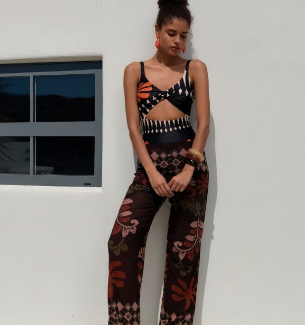 Women's 2-Piece Swimsuit Set – Sleeveless Top & Wide-Leg Pants