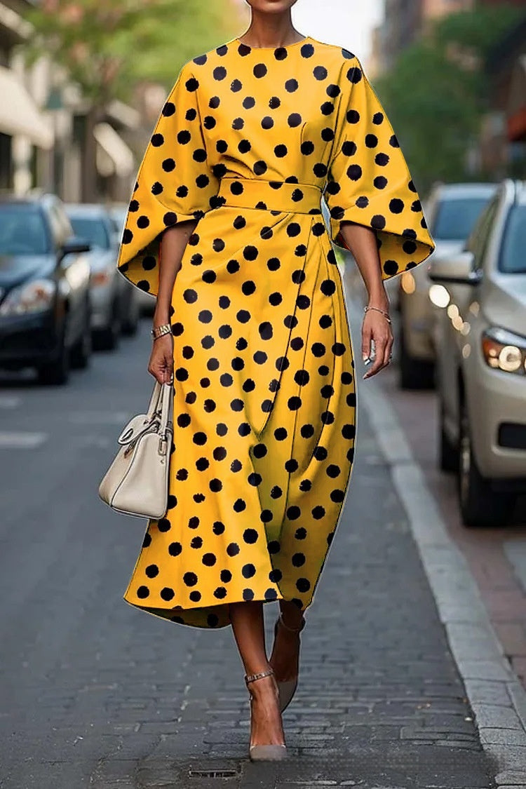 Geometric Print Batwing Sleeve Flowy Maxi Dress – 12 Styles, XS–XXXL