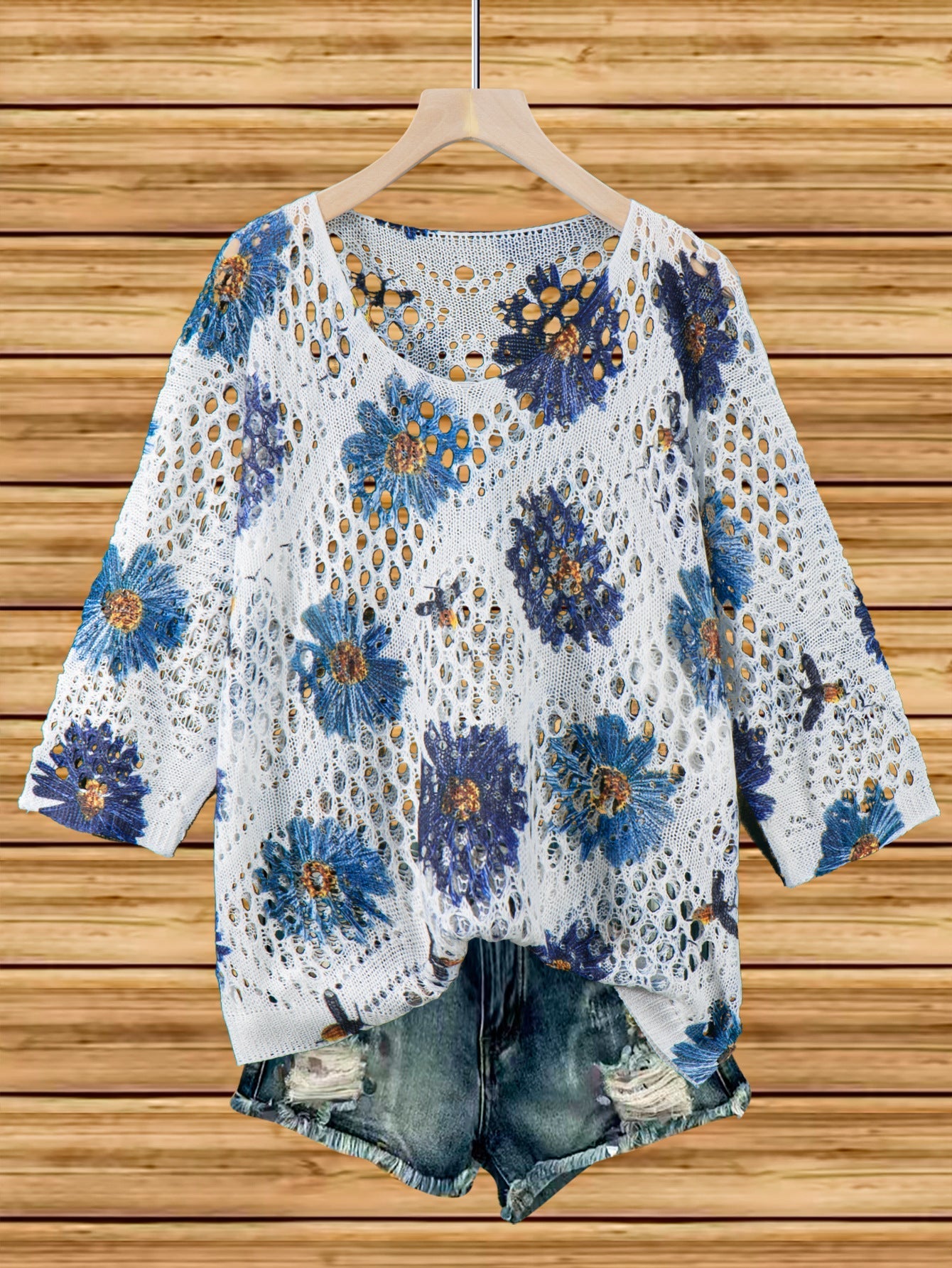 Women's Batwing-Sleeve Sweater – Hollowed-Out 3D Knitted Print Relaxed Fit