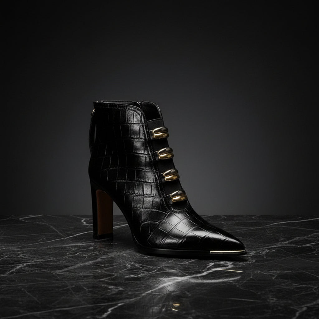 Women's Satin Pointed Toe Chunky Heel Short Boots – Ultra High Heel