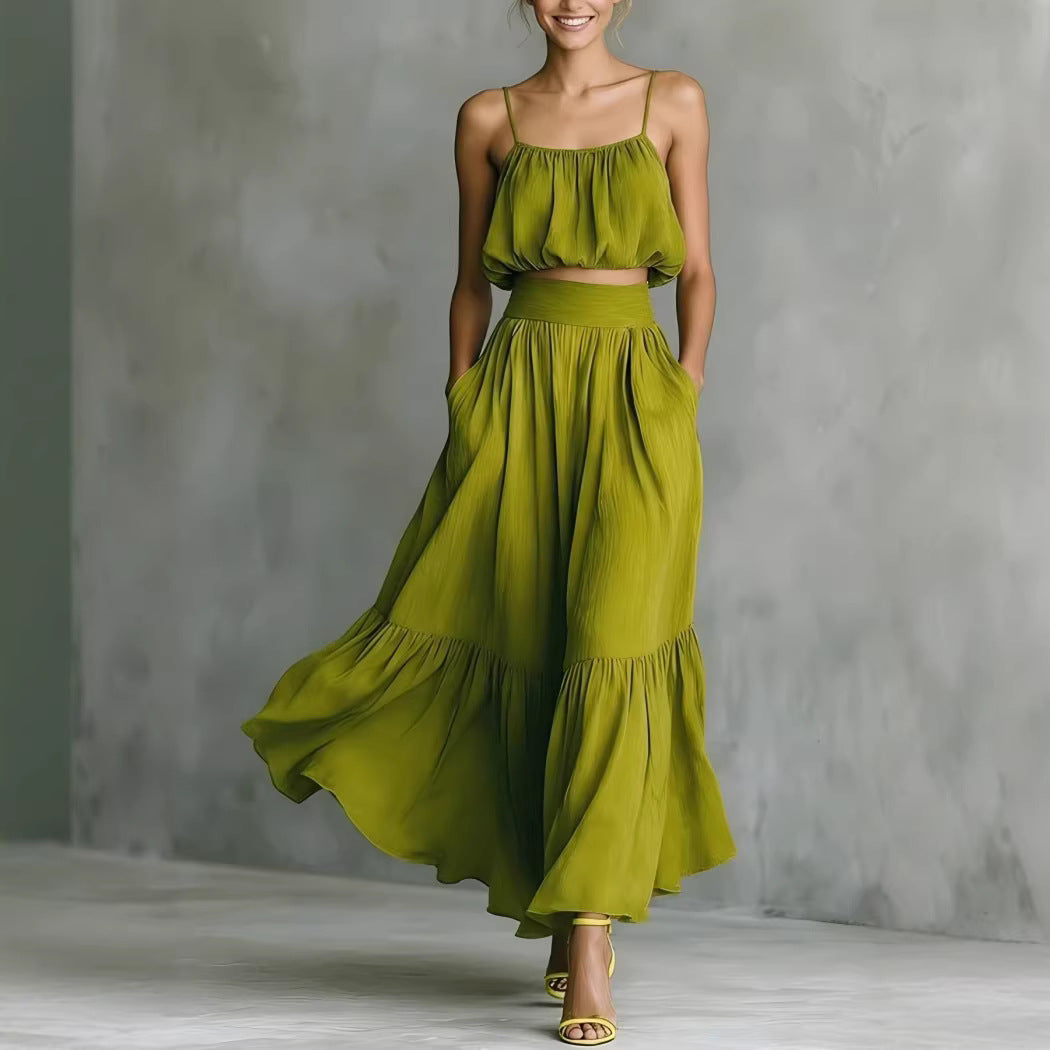 Women’s Two-Piece Flared Skirt Set – High-Waist Elegant Outfit