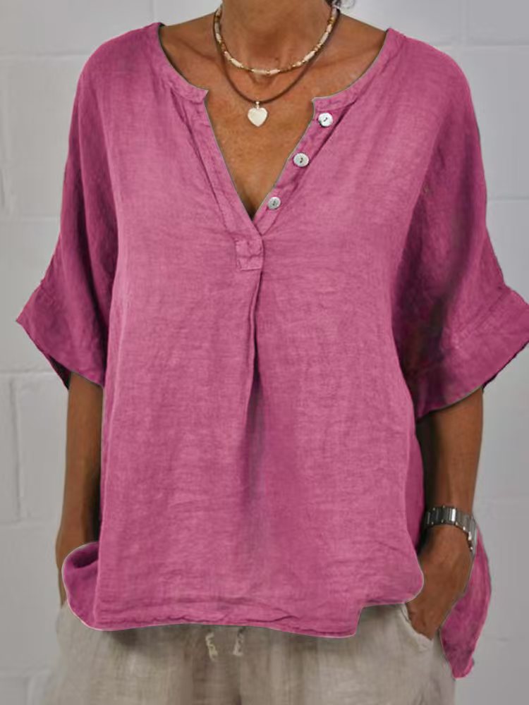 Women's  V-Neck Button-Up Shirt