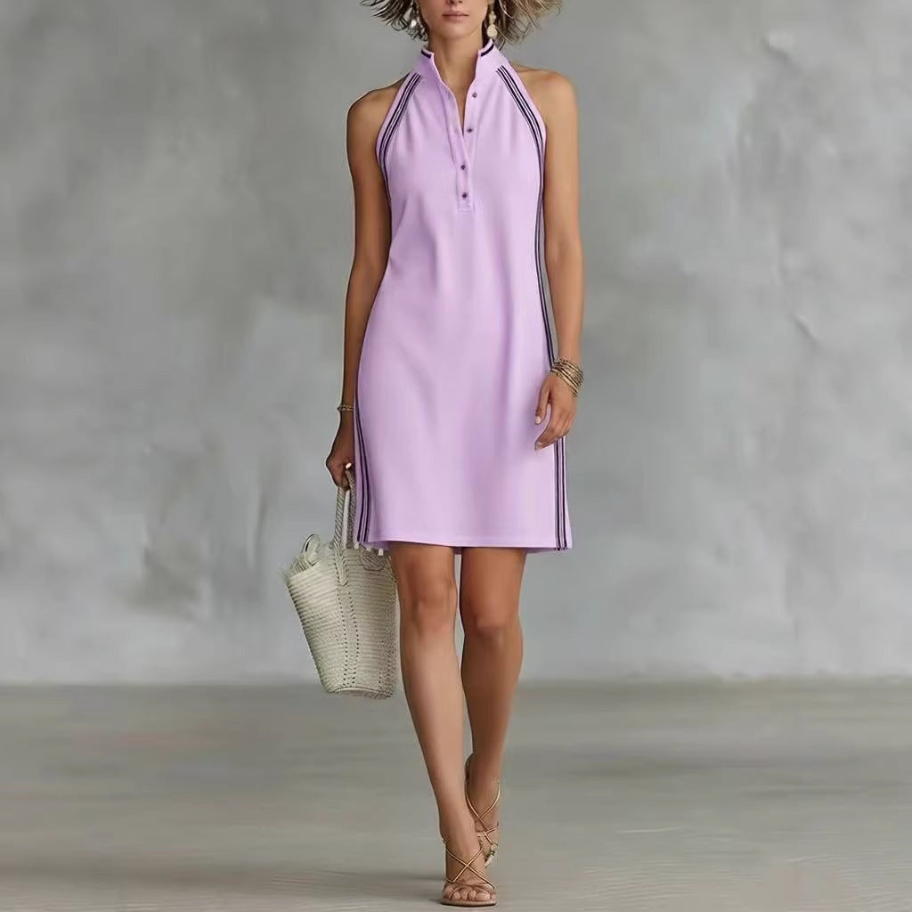 Women’s Sleeveless Button-Up Collar Shirt Dress