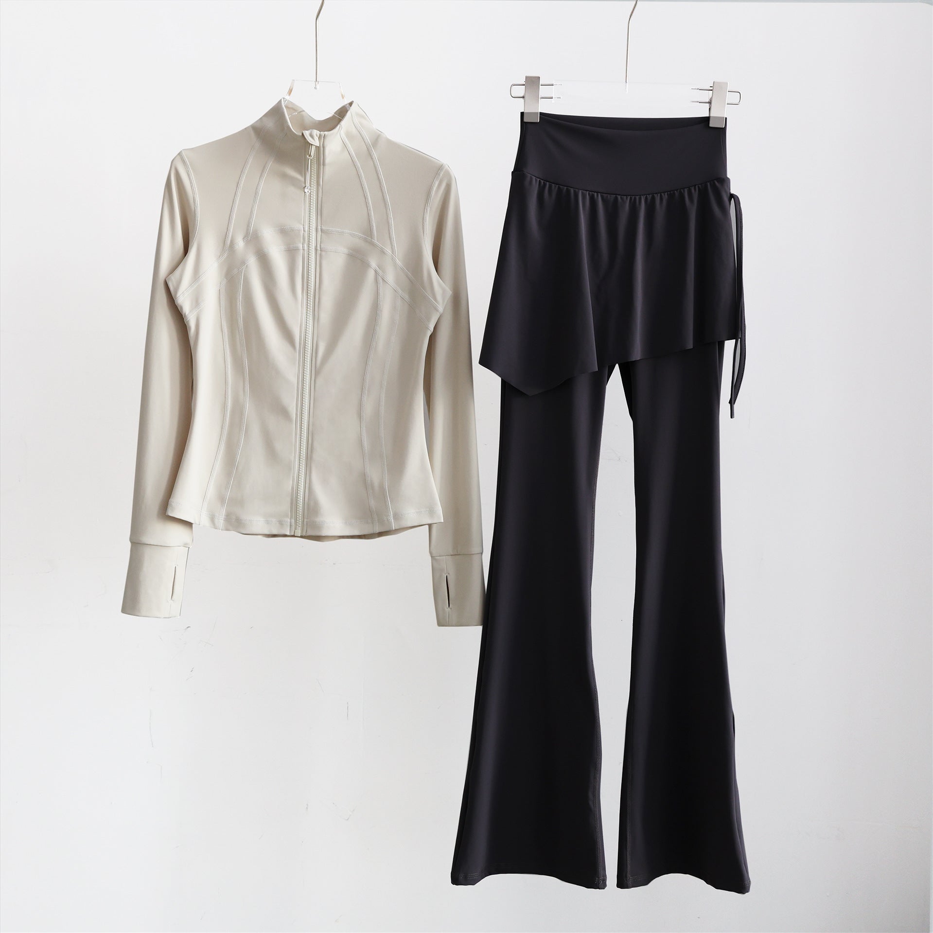 Women’s Long Sleeve Running Set – Zip-Up Slim Fit Gym Outfit