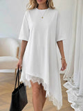 Women's Lace Trim Asymmetric Three-Quarter Sleeve Dress