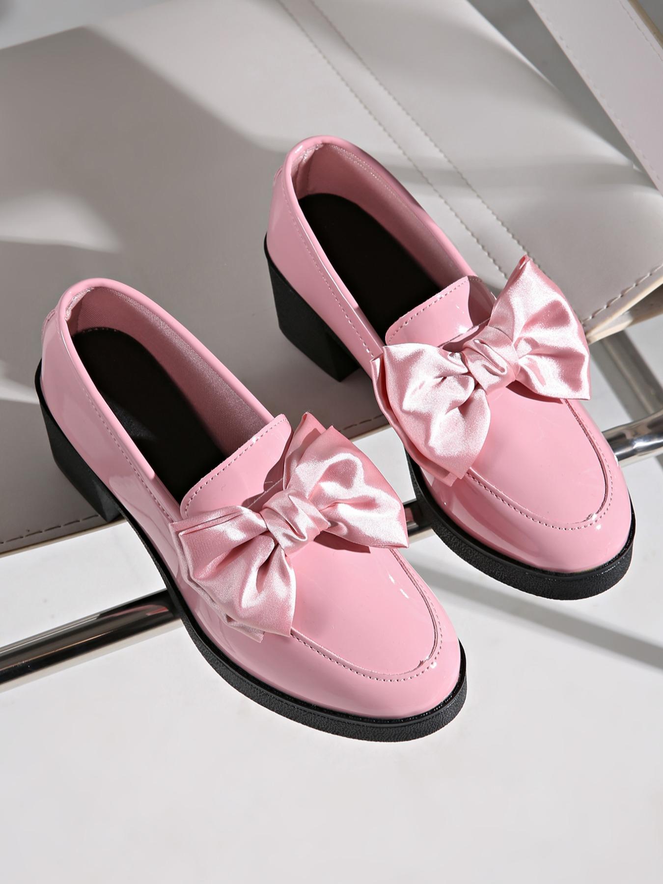 Women's Bowtie Round Toe Low Heel Pumps – Wide Size PU Casual Shoes