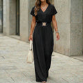 Women's V-Neck Belted Wide-Leg Jumpsuit
