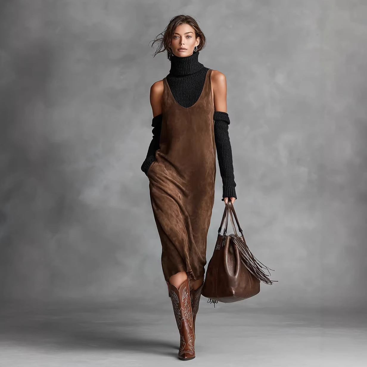 Women's Long Sleeve Shirt Dress | Elegant Straight-Cut Midi Dress for Work & Travel