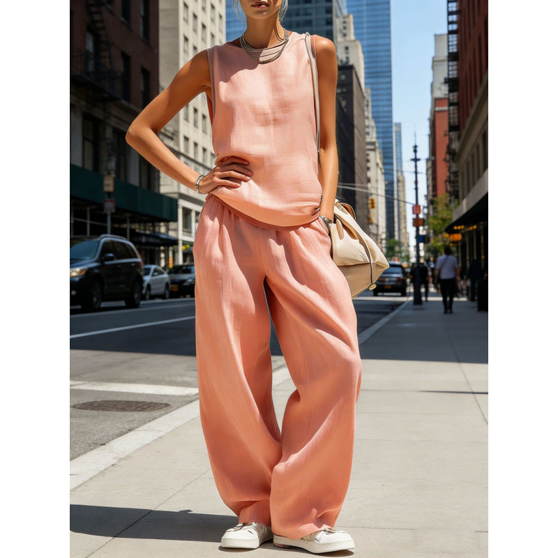 Women's Sleeveless Cardigan Top & Pants Two-Piece Set