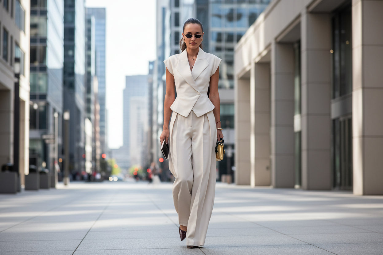 Women’s Elegant Sleeveless Waist-Cinching Two Piece Suit Set