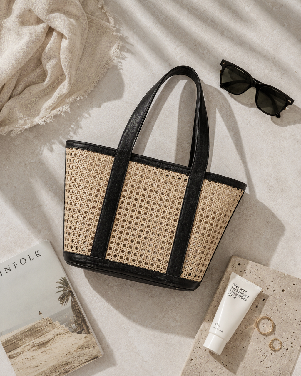 Raja Leather and Cane Carryall Bag