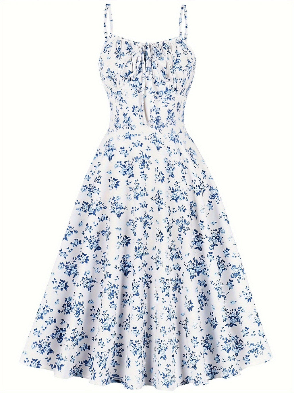 Floral Backless Bow-Tie Strappy Maxi Dress – Black & Blue, S–XXL
