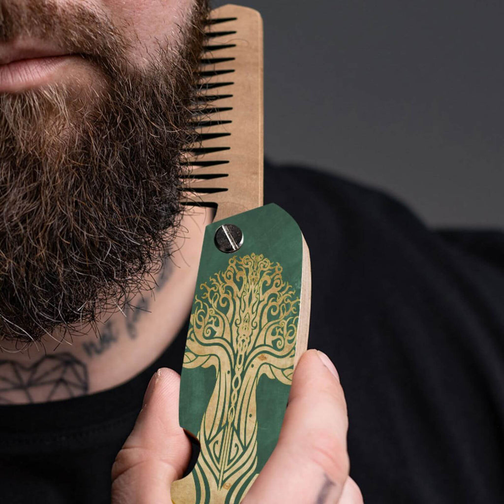 Wooden Beard Comb - Mountain Runes