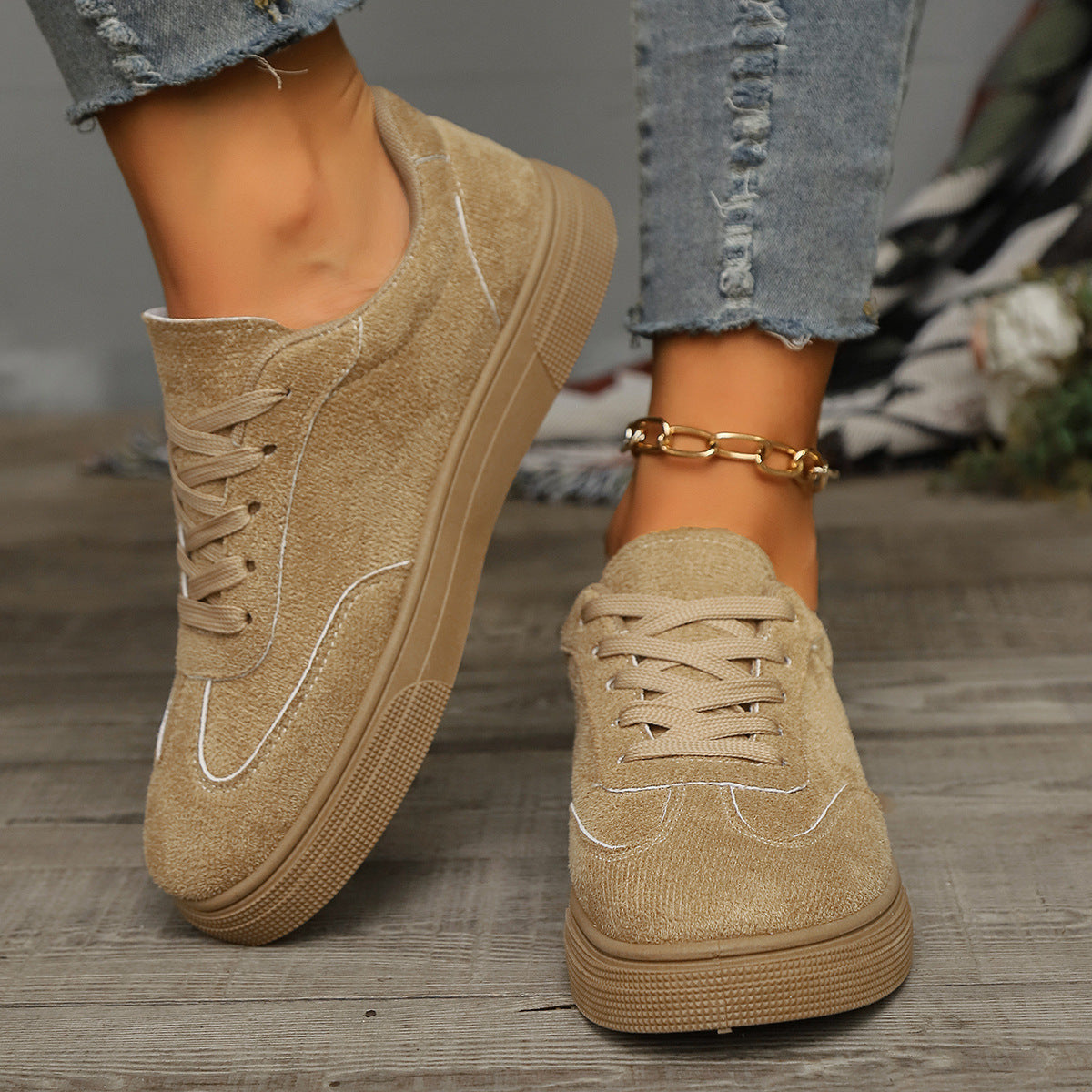 Women’s Round Toe Elegant Student Casual Lace-Up Shoes