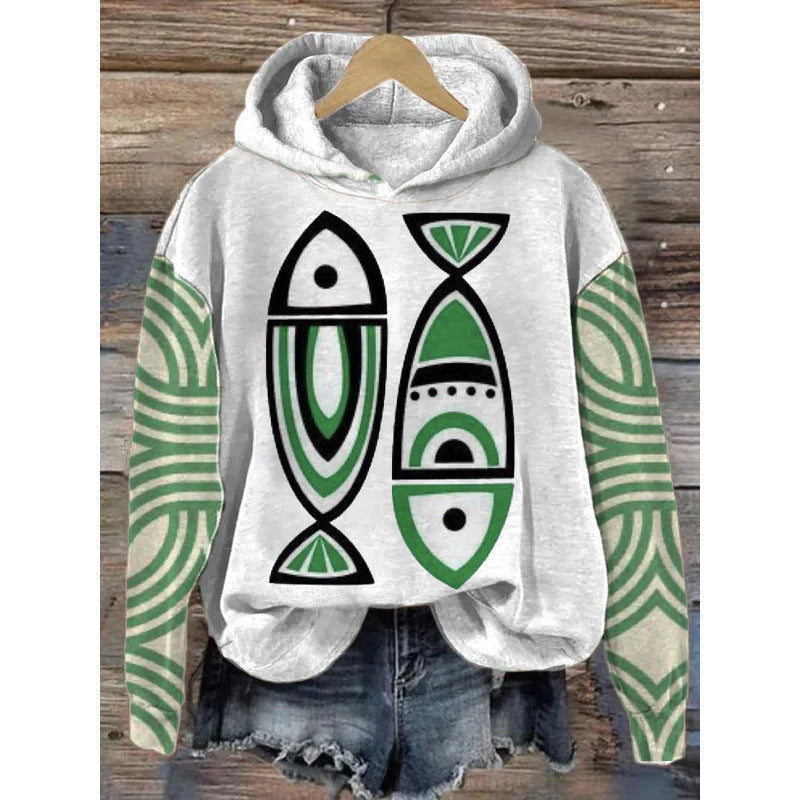 Women’s Printed Hooded Long Sleeve Pullover Sweatshirt