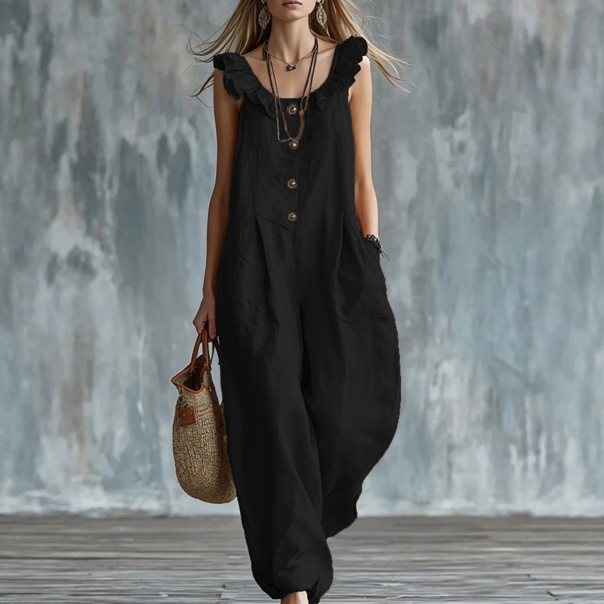 Women's Sleeveless Button-Down Tank Jumpsuit