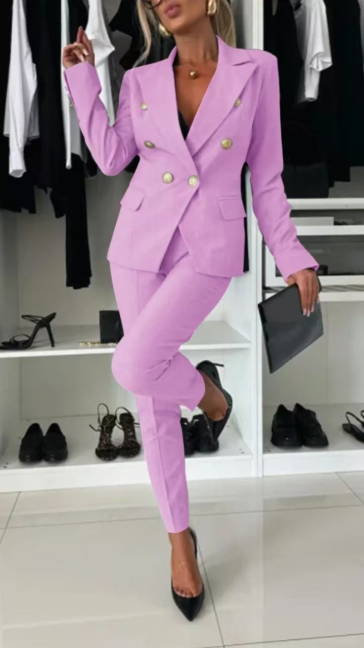 Lapel Button-Down Jacket & Slim-Fit Trousers Suit – 15 Colors XS–XXL