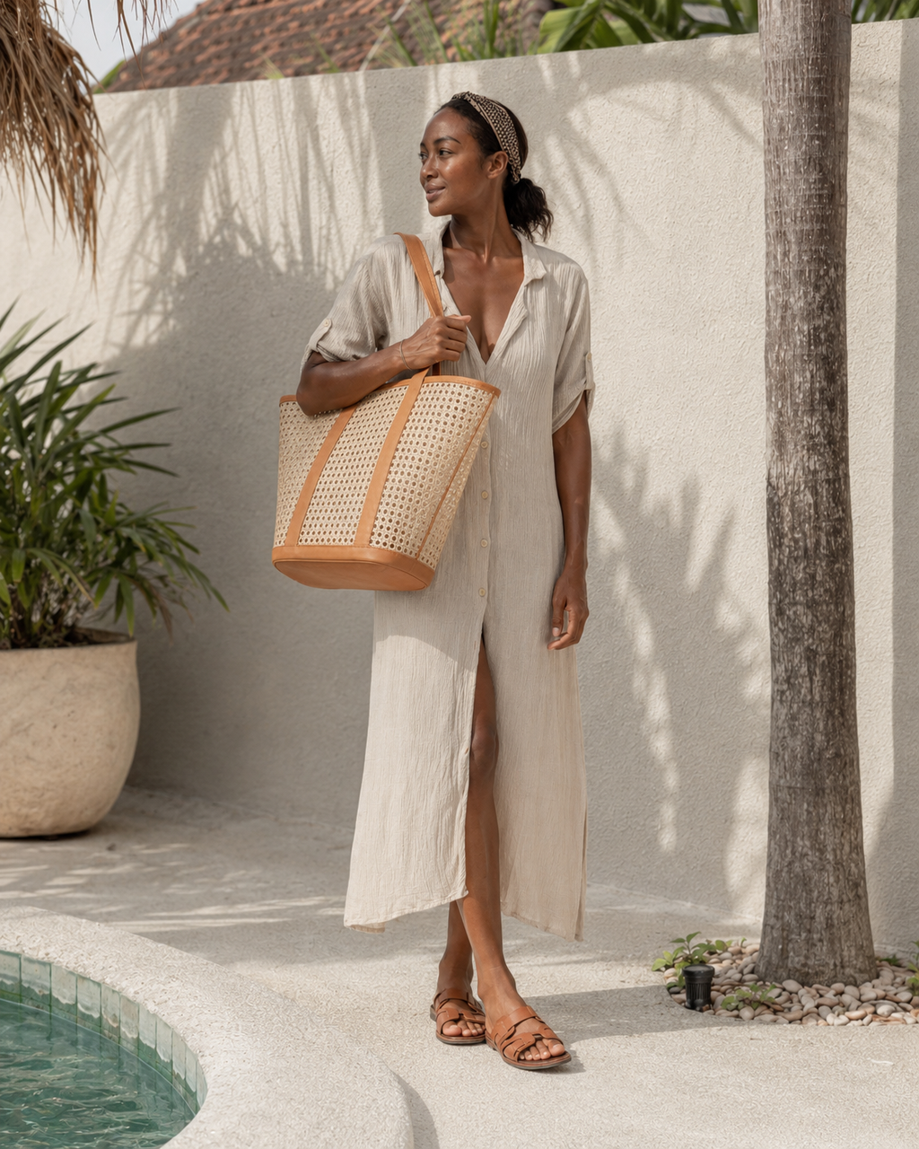 Raja Leather and Cane Carryall Bag