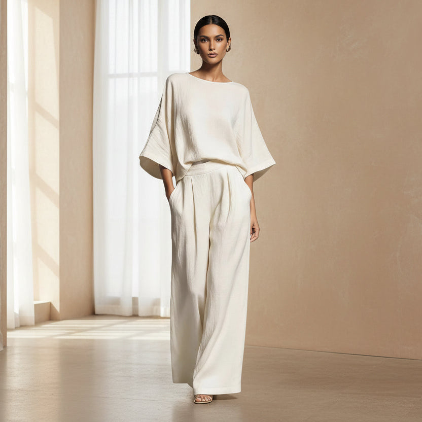 Women’s Flared-Sleeve Linen Suit Two Piece Set