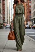 Women's Sleeveless Backless Lace-Up Halter Wide-Leg Jumpsuit
