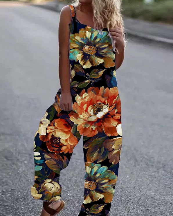 Women's Butterfly Print Overalls – Sleeveless Loose Fit Suspender Pants