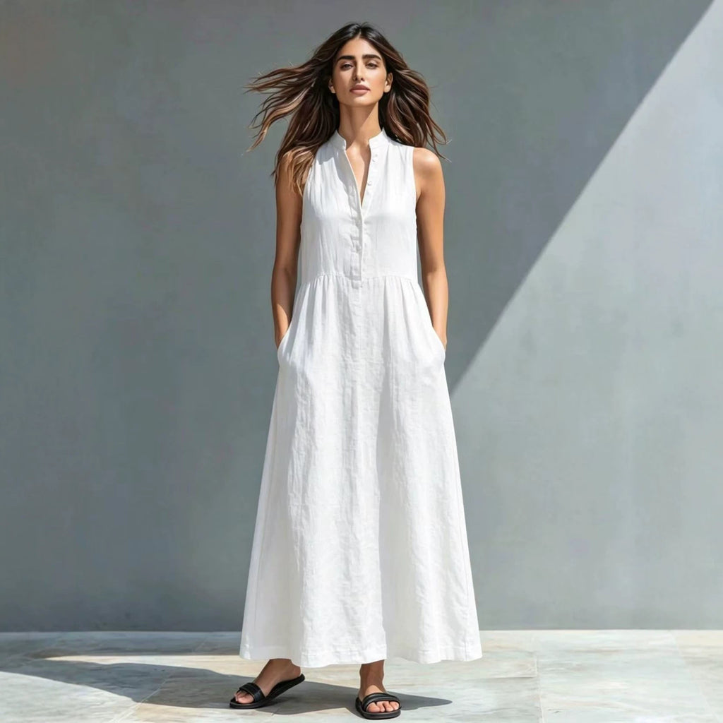Women's Stand-Collar A-Line Maxi Dress – Resort & Vacation Style