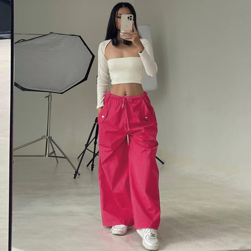 Women's High-Waist Lace-Up Straight-Leg Cargo Pants – Loose Fit