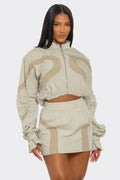 Two-Tone Nylon Windbreaker Skirt Set