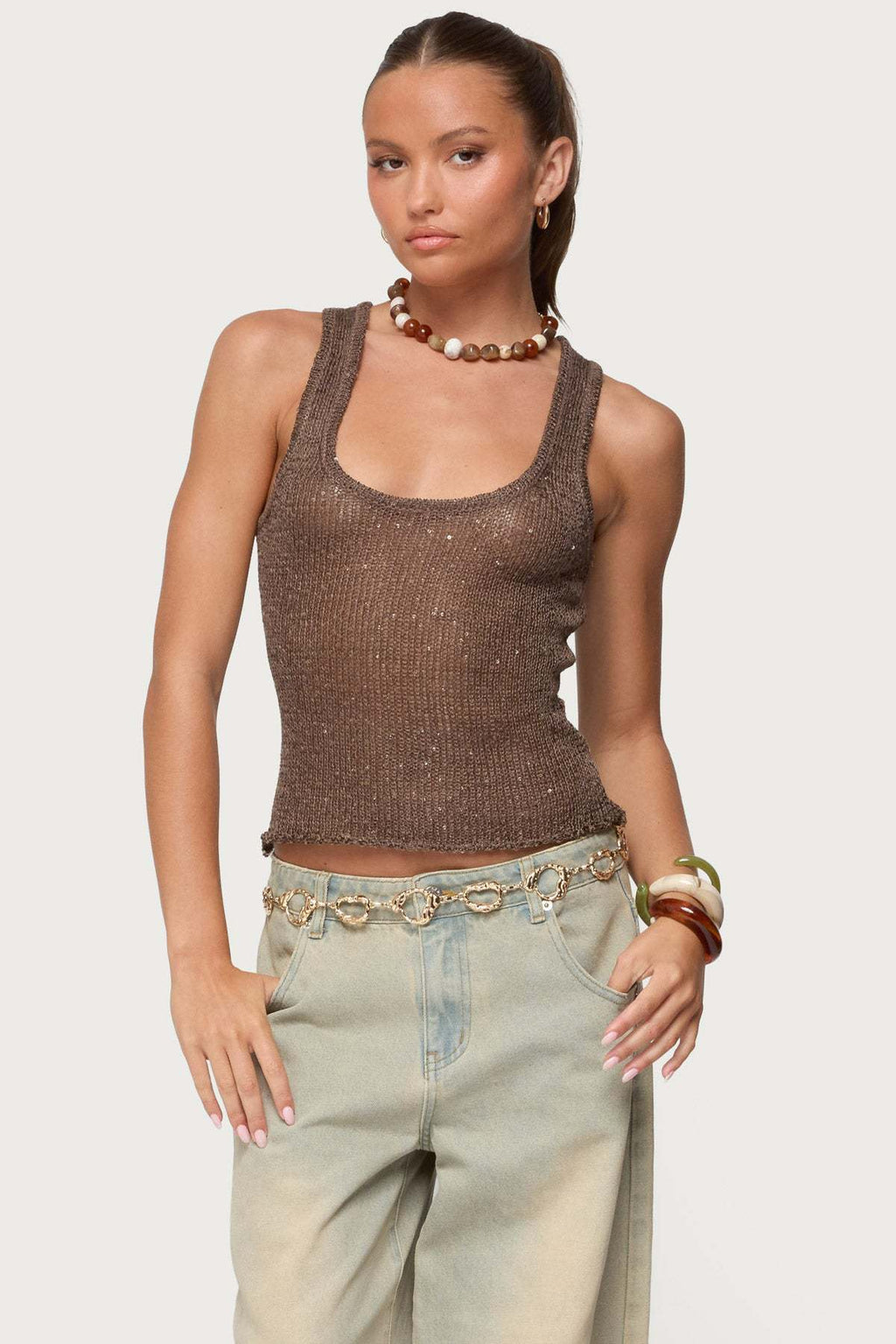 Women's Sequin Deep V-Neck Strappy Tank Top – 3 Colors S–L