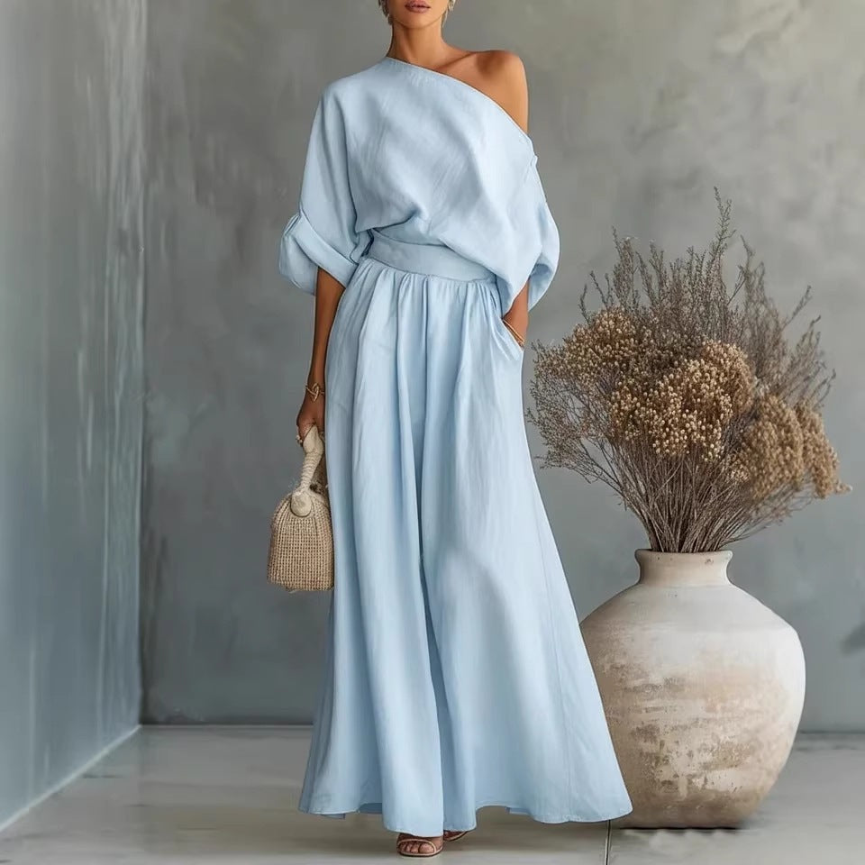 Cropped Off-Shoulder Top & Pants Two-Piece Set – 8 Colors, S–5XL