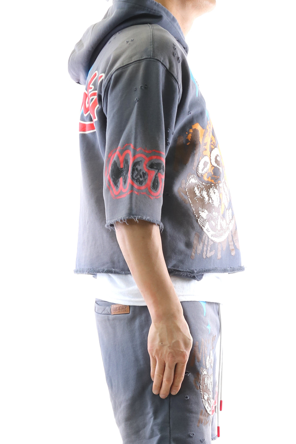 PORTER French Terry 3/4 Sleeve Crop Top Pullover Hoodie